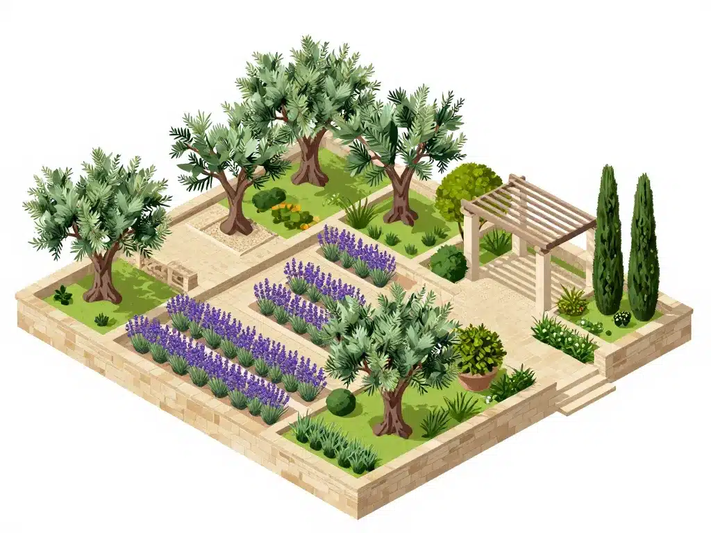 Jardin maison provencale terrasse lavande et oliviers