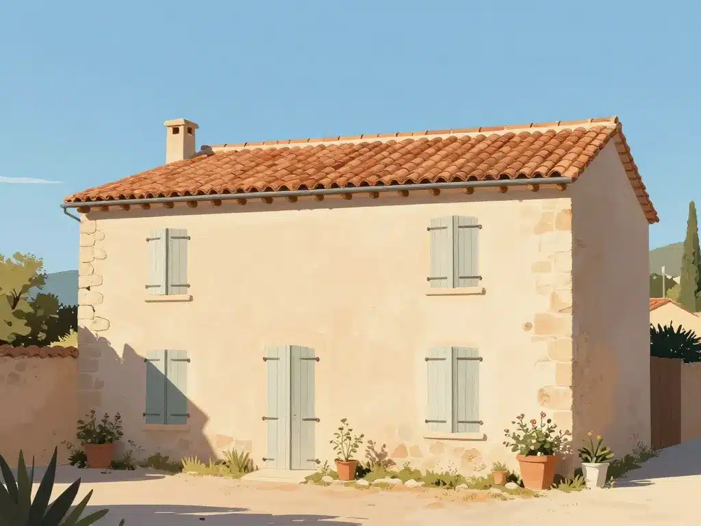 Façade maison provencale typique pierre et volets