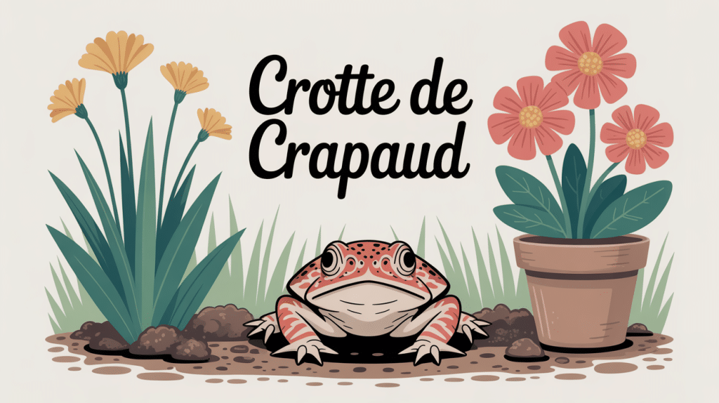 crotte de crapaud à côté d’un pot de fleur au jardin
