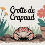 crotte de crapaud à côté d’un pot de fleur au jardin