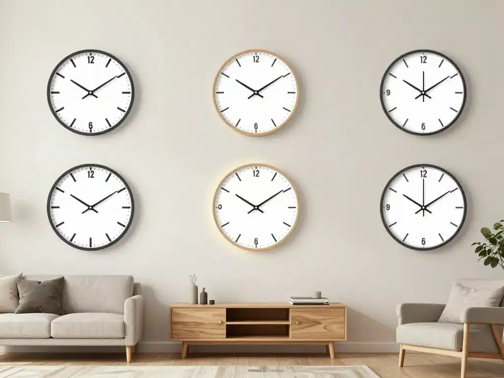 schéma proportions placement horloge murale design pour salon moderne