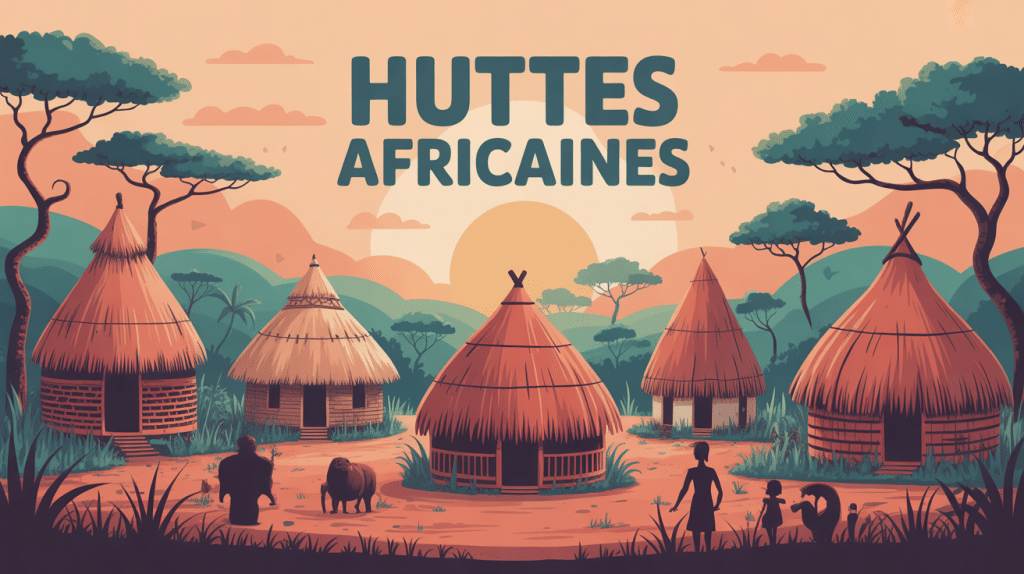 Illustration de huttes africaines traditionnelles en mosaïque