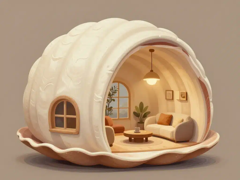 maison coquille extérieur arrondi et intérieur cocon