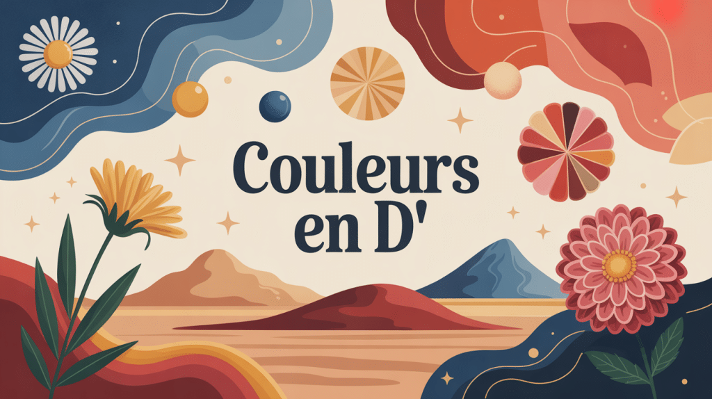 Illustration de palette couleur en d avec nuances doré denim daim dragée dune désert dahlia