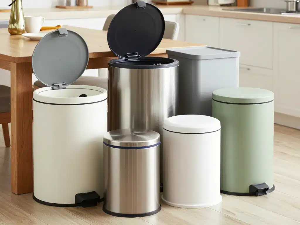 différents modèles de poubelle de table sur une table