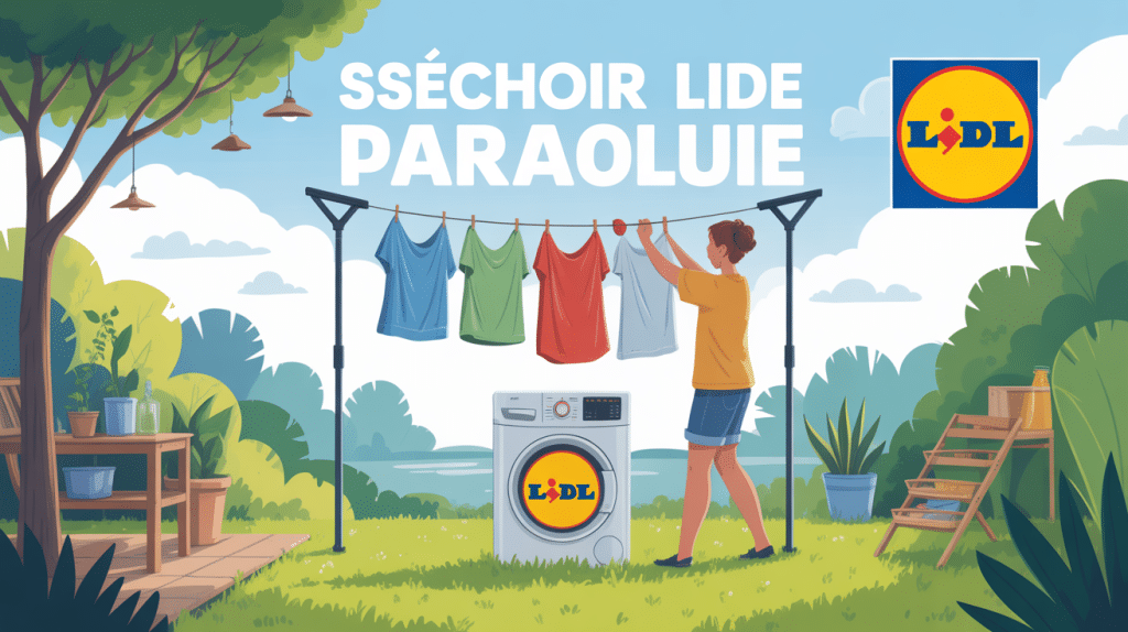 séchoir parapluie lidl dans jardin ensoleillé
