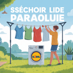 séchoir parapluie lidl dans jardin ensoleillé