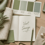 Moodboard couleurs vert sauge et matériaux naturels