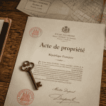 acte de propriété maison sur bureau ancien avec clé