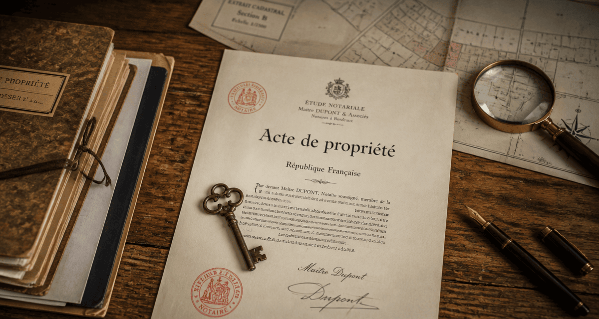 acte de propriété maison sur bureau ancien avec clé