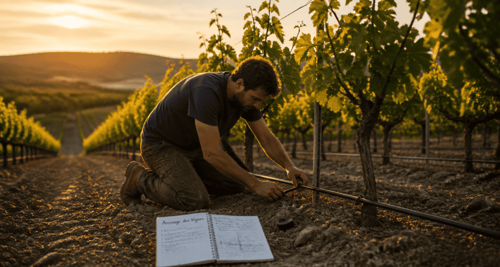 arrosage vignes goutte à goutte viticulteur