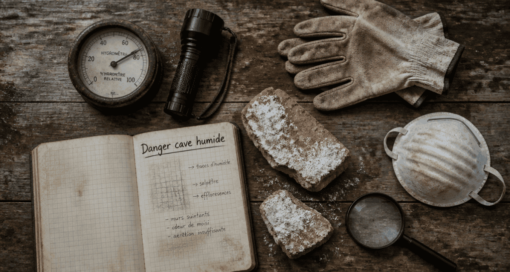 cave humide danger table outils