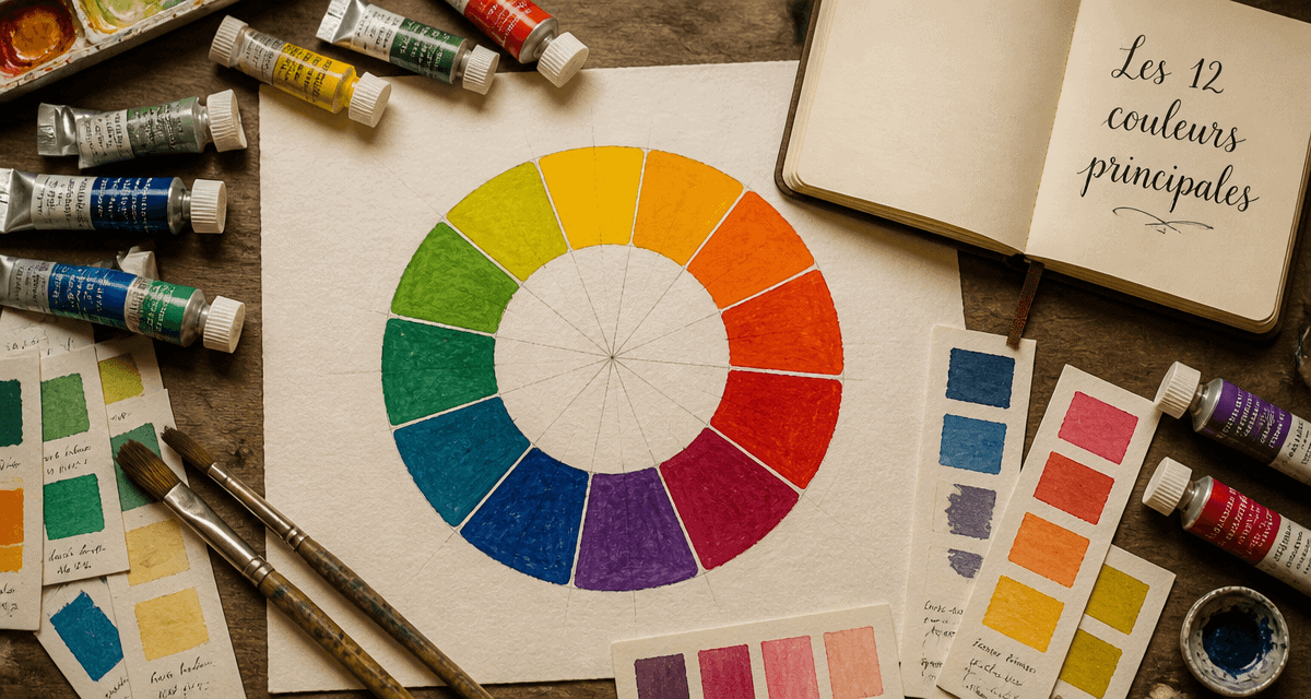 Cercle chromatique illustrant les 12 couleurs principales