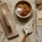 Chaux enduit outils pigments sur plan de travail