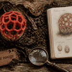 champignon rouge clathre rouge sur feuilles mortes