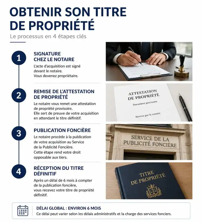 Processus d'obtention du titre de propriété maison après la signature chez le notaire
