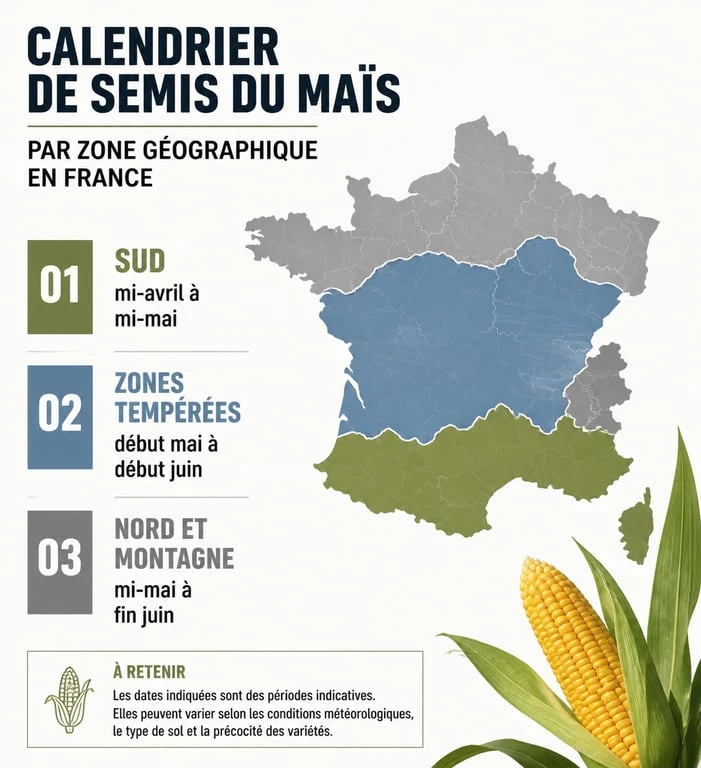 Calendrier de semis du maïs par zone géographique en France