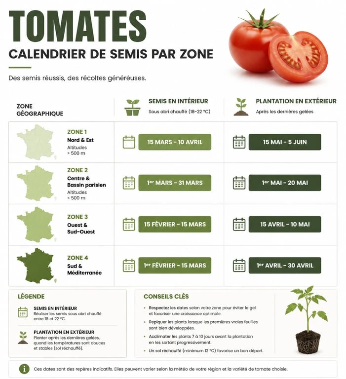 Calendrier de semis des graines de tomates par région en France