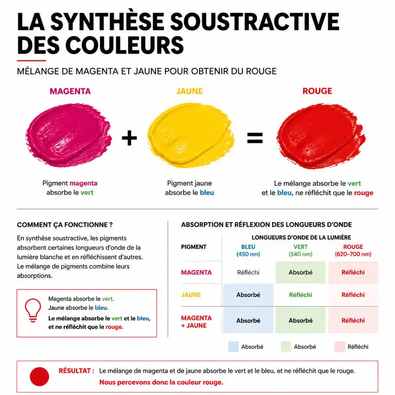 Infographie sur le mélange des couleurs pour obtenir du rouge en peinture