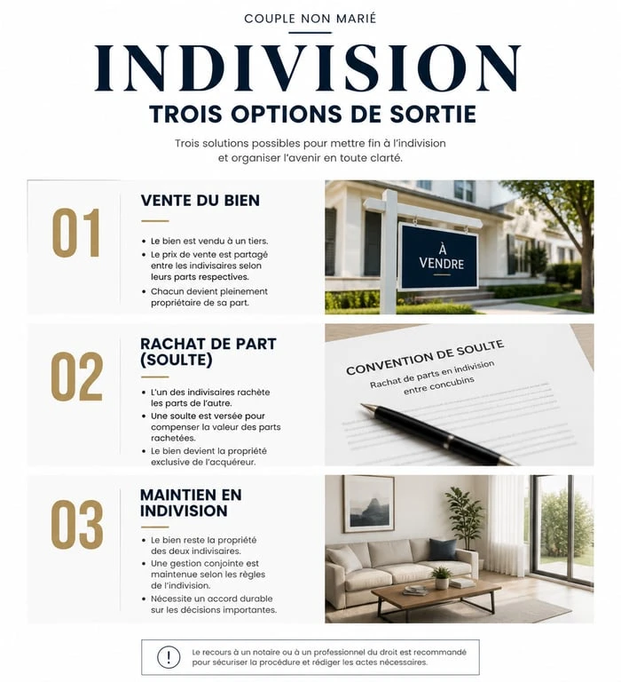Infographie des options de séparation pour un couple non marié propriétaire d'une maison
