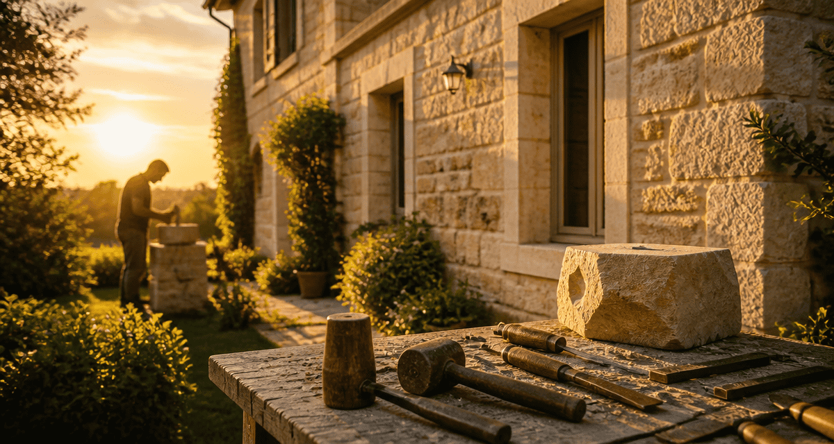 Maison pierre de taille au jardin ensoleillé