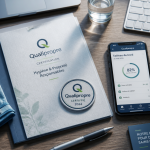 meilleur entreprise de nettoyage 2026 badge Qualipropre sur bureau moderne