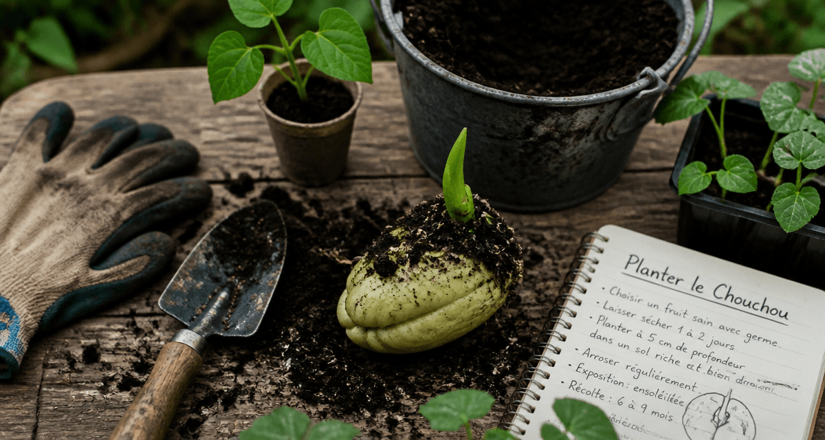 Planter chouchou avec outils et pousses