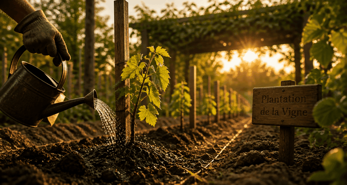 Quand planter vigne, jeunes vignes plantées et arrosées
