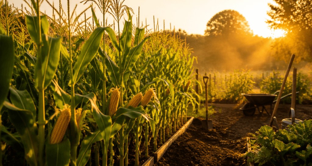 quand semer le mais rangées de maïs au potager