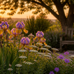 Que mettre au pied des iris massif fleuri géraniums achillées