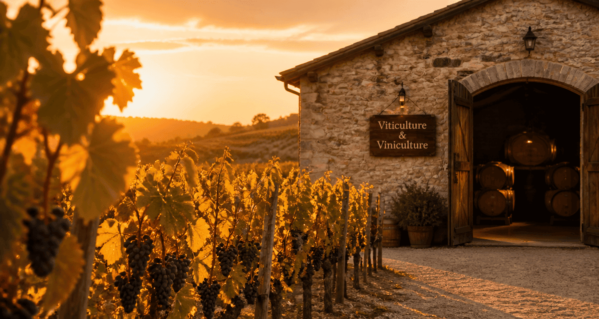 Vignoble viticole vinicole avec chai et raisins