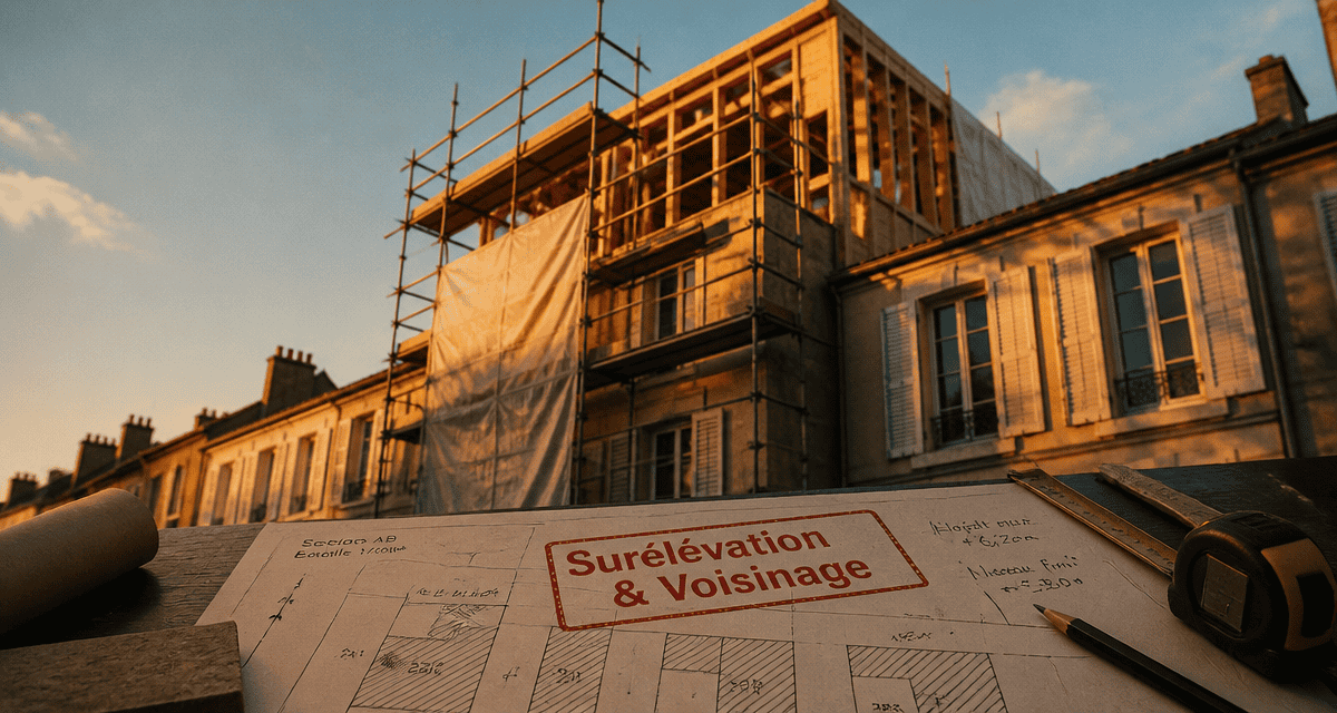 surélévation maison et voisinage, plan cadastral, chantier