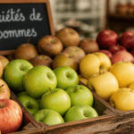 Varietes de pommes les plus consommees en gros plan sur un etal