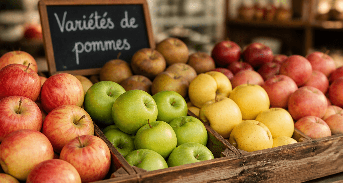 Varietes de pommes les plus consommees en gros plan sur un etal