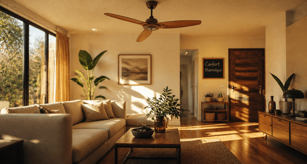 ventilateur plafond avis dans salon contemporain
