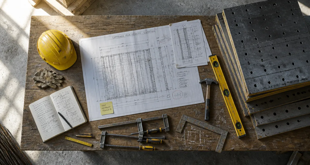 coffrage mur béton établi outils