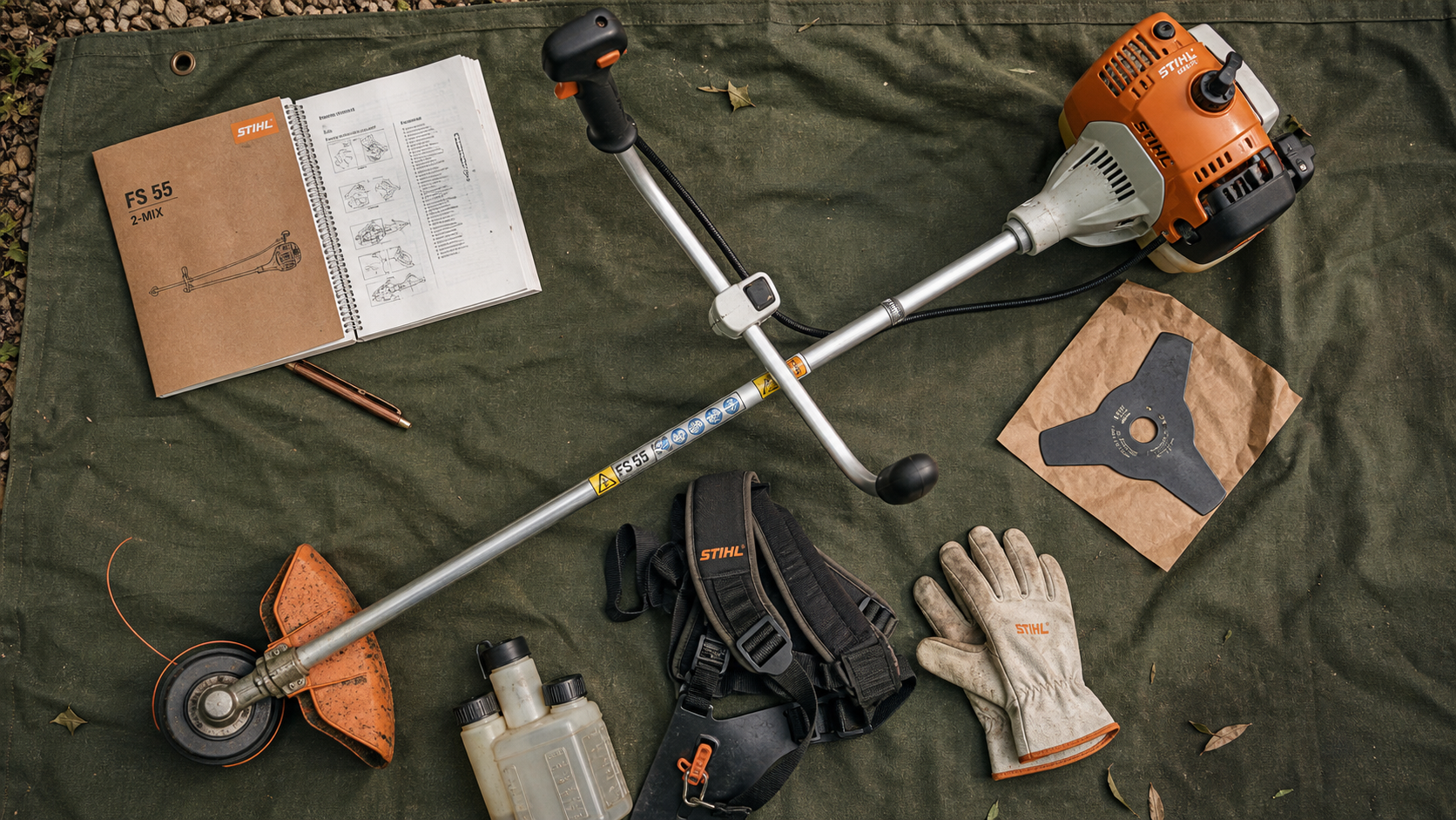 Débroussailleuse Stihl FS 55, tête à fil et lame métallique, test 27 cc