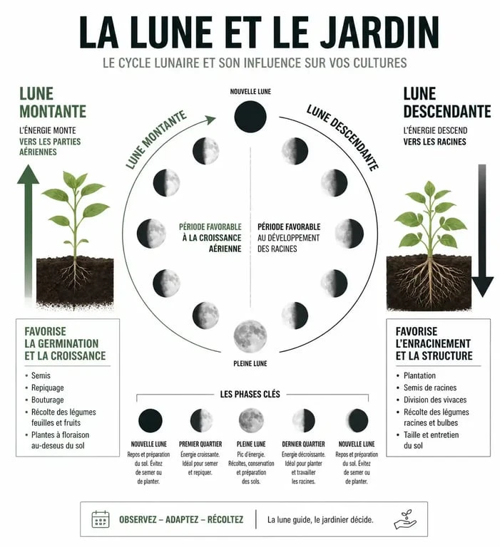 Infographie explicative sur quand semer les petit pois avec la lune pour optimiser la récolte