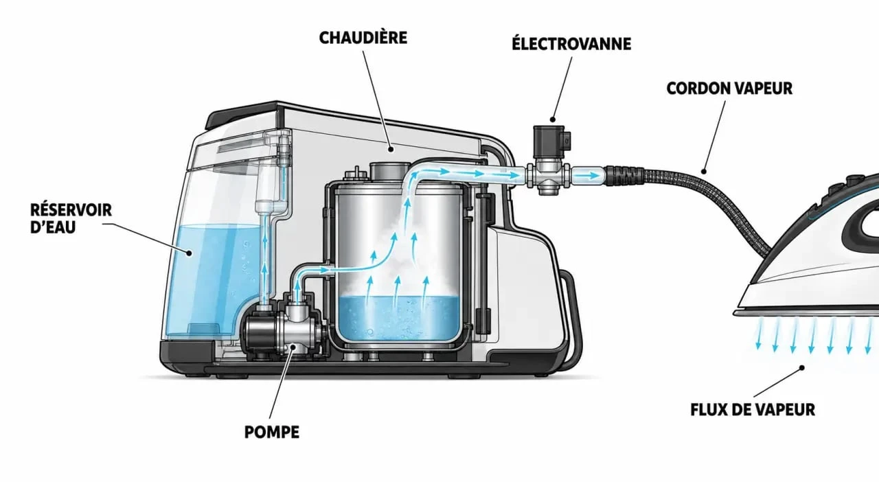 Schéma des composants internes d'une centrale vapeur Calor pour le diagnostic de panne