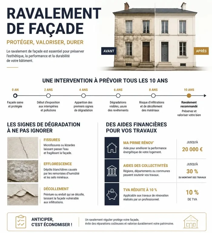Infographie sur les obligations et la fréquence du ravalement de façade