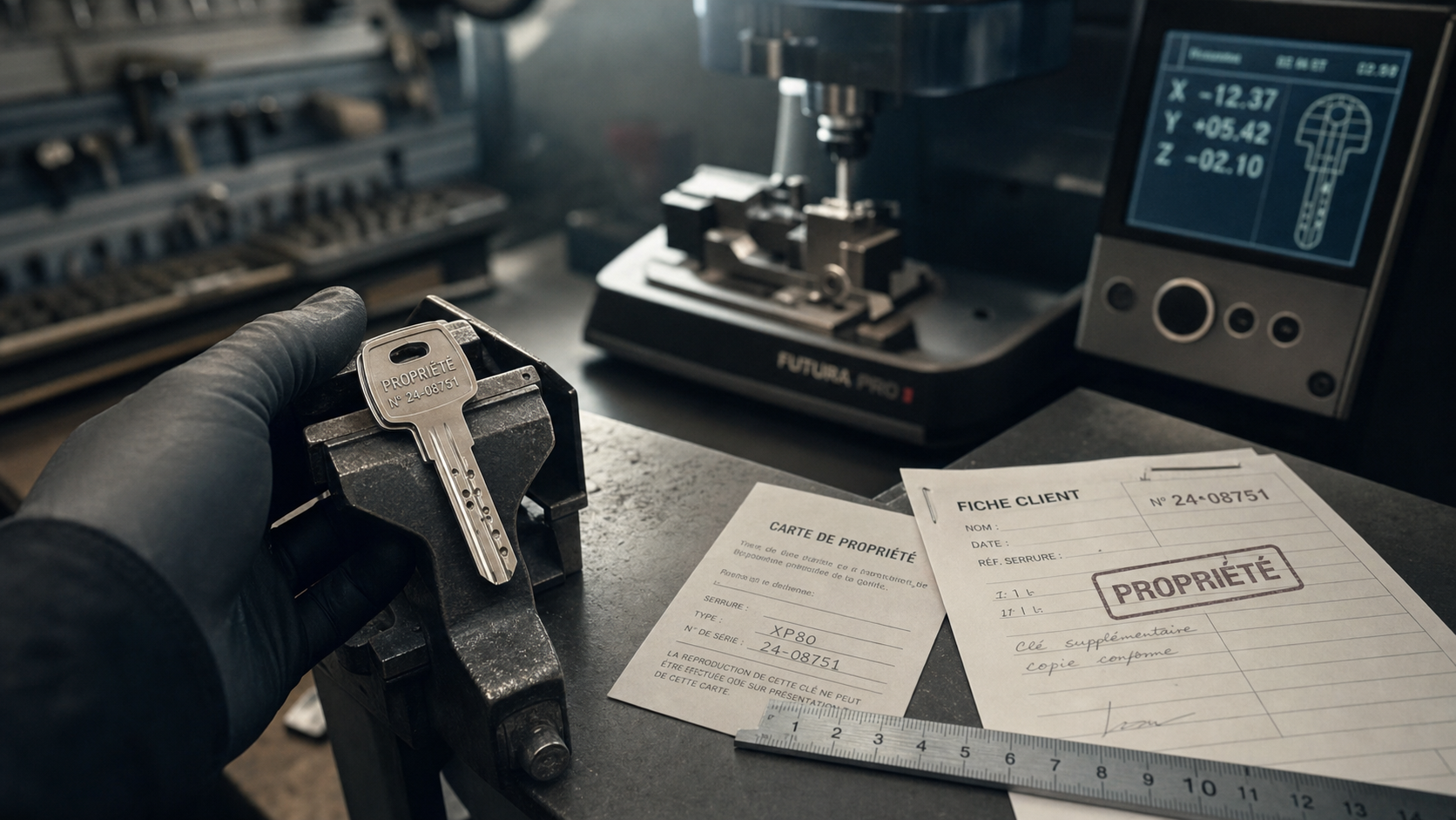 Fabrication de clés : carte de propriété en atelier