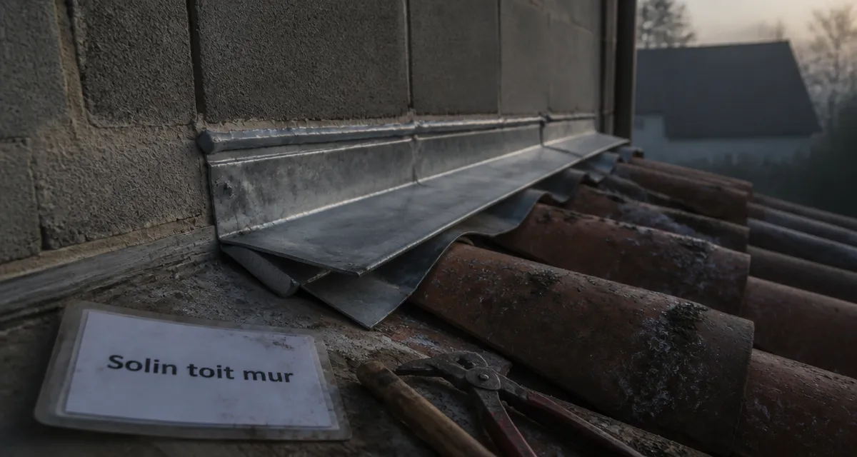 Jonction toit mur avec solin zinc et recouvrement 10 cm anti-infiltrations