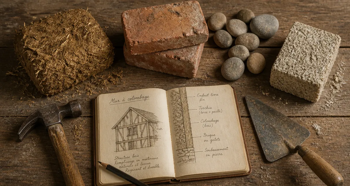 Matériaux mur colombage torchis briques outils