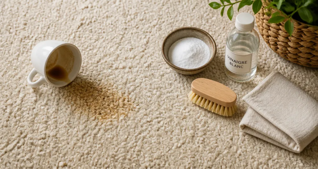 nettoyer une moquette avec vinaigre et brosse