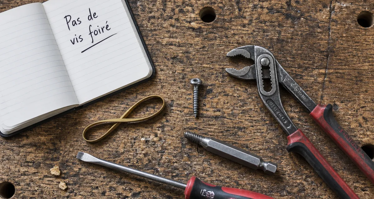 pas de visse foiré sur établi avec outils