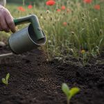 poppy fleur : semis de graines de coquelicot au sol, jeunes pousses