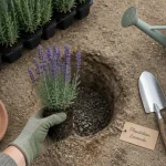 Quand planter la lavande : motte de lavande dans un trou de plantation