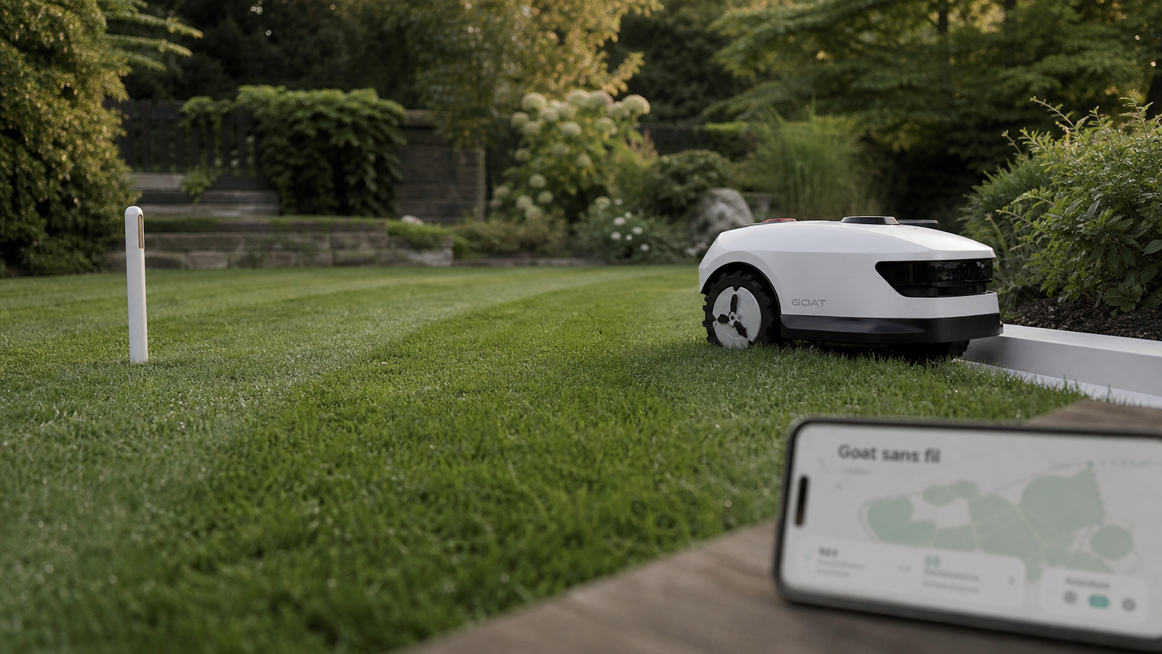 Robot tondeuse Ecovacs avis : Goat sans fil sur pelouse