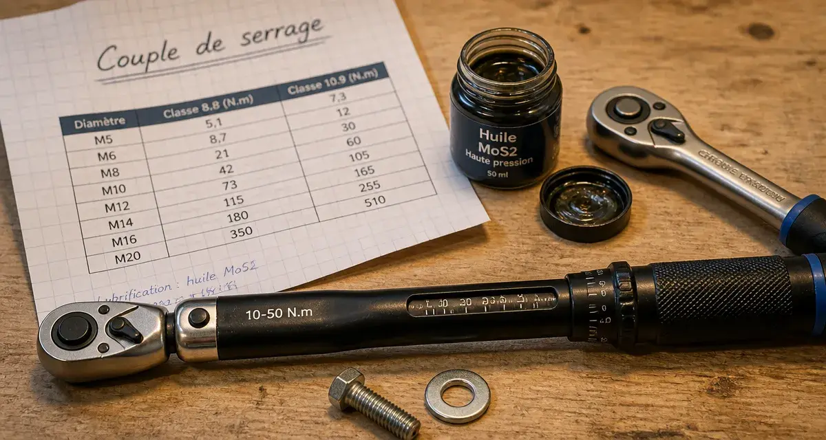 Serrage vis avec clé dynamométrique : couple de serrage pour sécurité