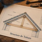 Toiture schéma : coupe de charpente avec pannes, chevrons et liteaux